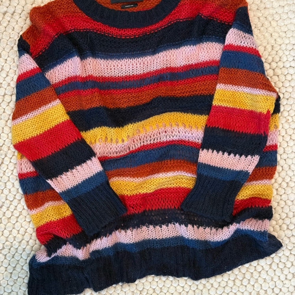 Zara Made in Italy Striped Open-Knit Crewneck Mohair Sweater Oversized Small